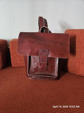 Classic Woman/men Leather Backpack in Deep Red-Brown